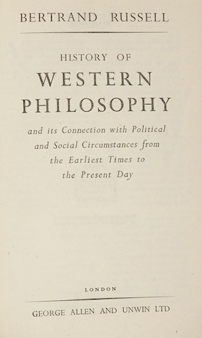 Russell, Bertland - History of Western Philosophy ... first edition. publisher's holland cloth and d/wrapper. George Allen and Unwin, 1946